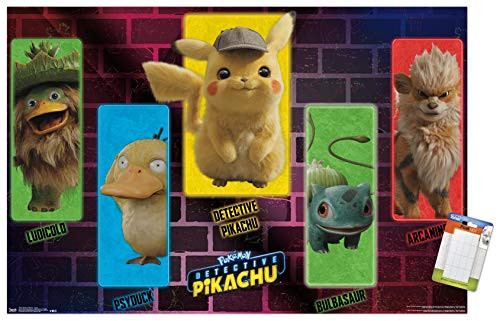 Trends International Poster Mount Pokémon: Detective Pikachu - Group, 22.375" x 34", Premium Poster & Mount Bundle