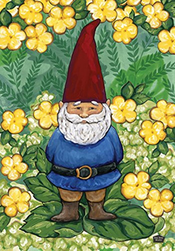 Toland Home Garden Garden Gnome 12.5 x 18 Inch Decorative Cute Spring Summer Yellow Flower Garden Flag