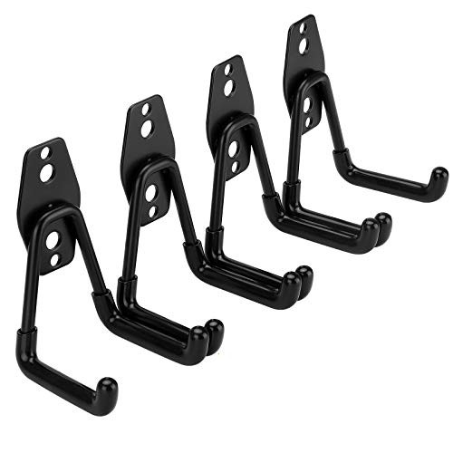 Steel Garage Storage Utility Double Hooks, Heavy Duty Hangers Wall Mount Holder U hook Garage Organizer for Power Tools, Bikes, Ladders, Ropes, Hoses, Bulk Items Storage (Pack of 4)