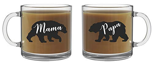 Mama Bear Papa Bear - 13oz Glass Coffee Mug Couples Sets  Funny His and Her Gifts - Husband and Wife Anniversary Presents - By CBT Mugs