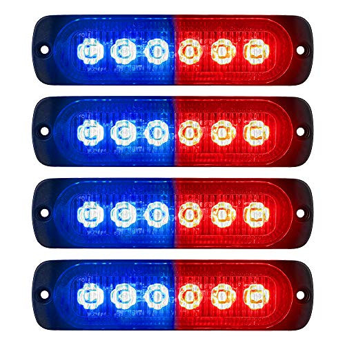 VKGAT 4pcs Sync Feature 6LED Car Truck Emergency Beacon Warning Hazard Flash Strobe Light Surface Mount (Red/Blue)