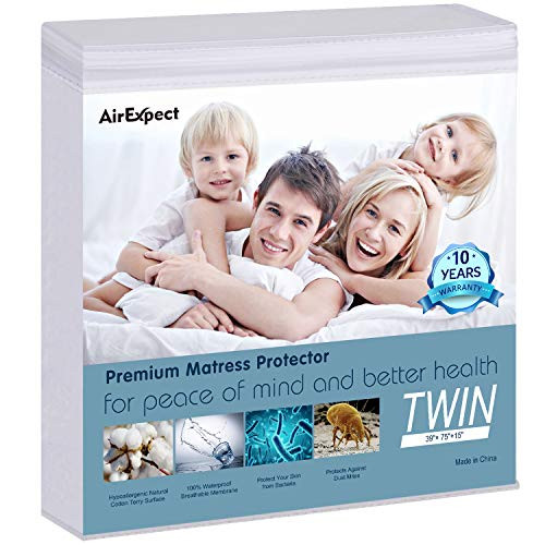 AirExpect Waterproof Mattress Protector Twin Size 100% Full Cotton Hypoallergenic Breathable Mattress Pad Cover,15" Deep Pocket, No Vinyl, 39"x75" AirExpect Waterproof Mattress Protector Twin Size 100% Full Cotton Hypoallergenic Breathable Mattress Pad Cover,15" Deep Pocket, No Vinyl, 39"x75"