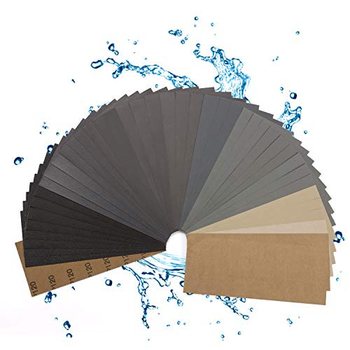 Sand Paper Wet Dry Sandpaper - 42 Sheet 9x3.6 Inch Fine Sanding Paper Assortment for Wood Metal 120 to 10000 Assorted Grits Variety Pack Sanding Sheets for Drywall Automotive Polishing (42 Assorted)