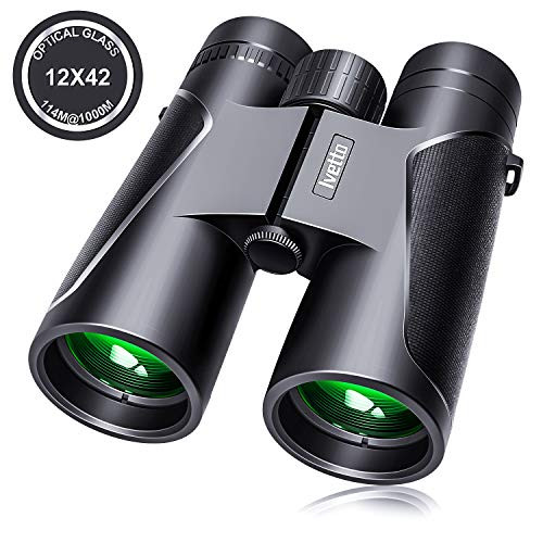 Binoculars for Adults and Kids, 12x42 Compact Binoculars with Low Light Night Vision, Large Eyepiece Waterproof Binocular for Bird Watching, Theater and Concerts, Hunting and Sport Games