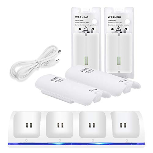Replacement for Nintendo Wii Remote Controller Charger, for 4 in 1 Wii Charging Dock Station with 4PCS 2800mAh Rechargeable Batteries for Wii U Controller