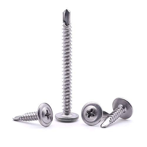 #10 x 1-1/4" Stainless Wafer Head Self Drilling Screw Phillips Truss Head Sheet Metal Tek Screws (50 PCS), 410 Stainless Steel, 2 Drilling Point, Dovetail Screws, by Eastlo Fastener