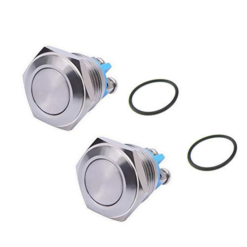 TOUHIA Momentary Push Button Switch 1NO SPST Waterproof Switch for 16mm Mounting Hole(2Pcs)