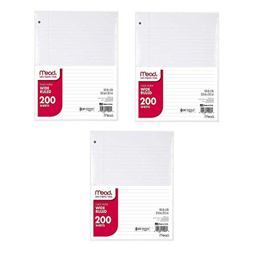 Filler Paper by Mead, Wide Ruled, 200 Sheets, 3 Pack, 600 Sheets Total (15200)