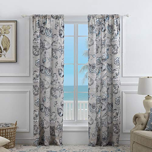 Barefoot Bungalow Cruz Coastal Curtain Panel Set, 84 x 84 inches, Linen