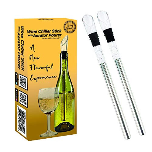 Guay Bebida Wine Chiller Stick and Aerating Pourer - In Bottle Wine Cooler Chilling Rod with Aerator Pourer - Premium Wine Accessory for Iceless Chilled Wine  Cool Gift for Wine Lovers  Pack of 2