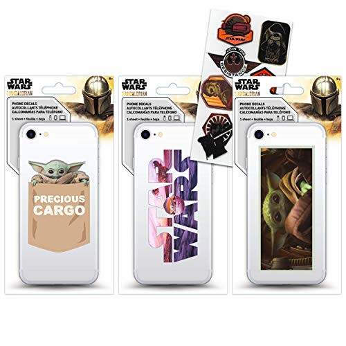 Disney Star Wars Mandalorian Decal Sticker Set - 4 Pc Star Wars Baby Yoda Phone Decal Bundle Star Wars Stickers (Star Wars Room Decorations, Star Wars Party Decorations)