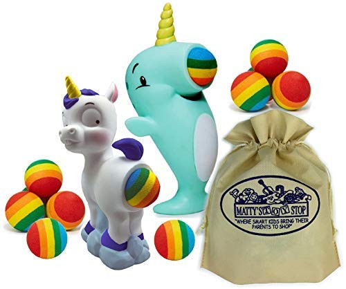 Hog Wild Magical Mystery Pooping Unicorn & Narwhal Poppers Gift Set Bundle with Exclusive Matty's Toy Stop Storage Bag - 2 Pack