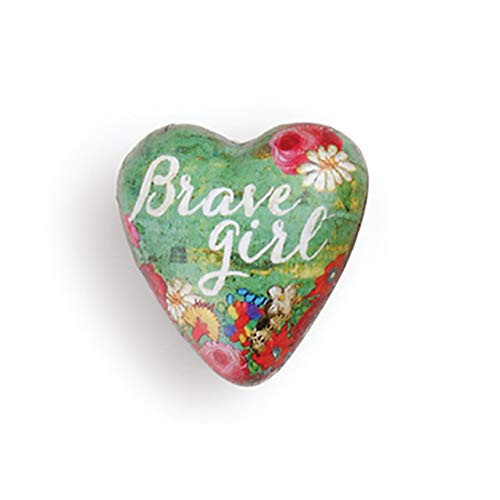 DEMDACO Brave Girl Vibrant Red Floral Green 2 x 1.5 Inch Resin Stone Art Hearts Pocket Prayer Collectible Token