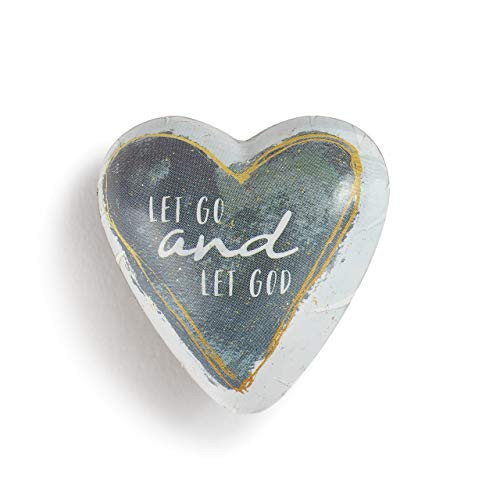 DEMDACO Let Go and Let God Gold Tone Slate Grey 2 x 1.5 Inch Resin Stone Art Hearts Pocket Prayer Collectible Token