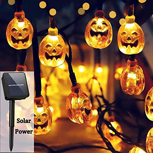 Willor Halloween String Lights Solar Powered 21ft 30 LED Pumpkin String Lights 8 Light Modes IP65 Waterproof Exterior Halloween Decorations Lights for Halloween Patio Garden Yard, Warm White