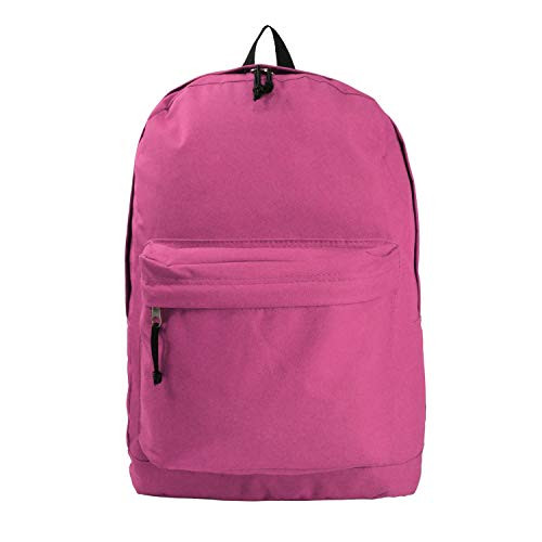 Basic Backpack Classic Simple School Book Bag Student Daily Daypack 18 Inch (Hot Pink)