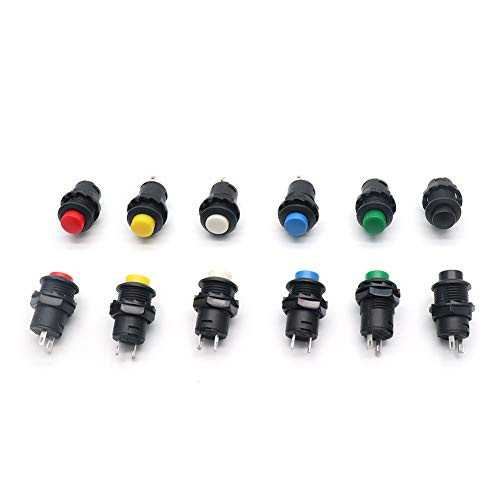 TOUHIA 12mm Self-Locking Latching Push Button Switch On/off for Arduino,12Pcs (6 Colors)