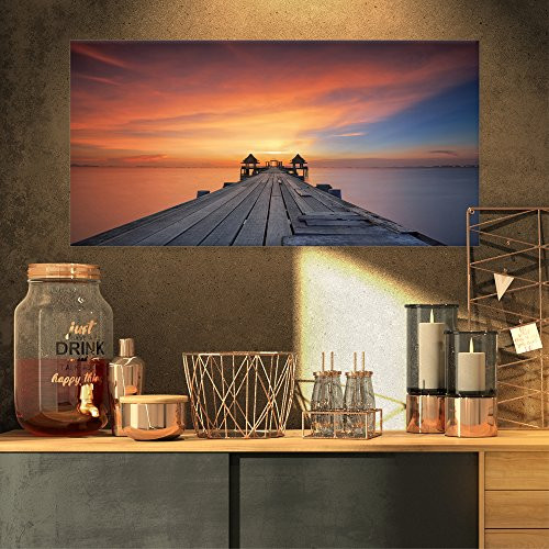 Design Art PT10579-32-16 Wooden Straight Sea Bridge Canvas Wall Artwork-32X16, 32x16 Design Art PT10579-32-16 Wooden Straight Sea Bridge Canvas Wall Artwork-32X16, 32x16
