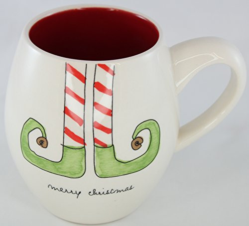 Rae Dunn Magenta Ceramic Coffee Mug Elf Feet Merry Christmas