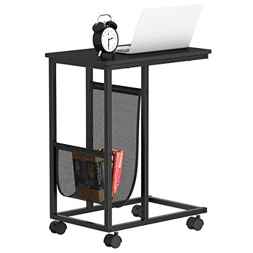 YITAHOME Sofa Side Table,Nightstands, End Table with Wheels and Side Pocket,Easy Assembly (Black) 