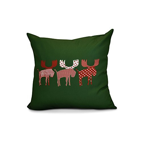 E by design PHAN686GR7RE1-26 26 x 26-inch, Merry Moose Pillow, Green, 26x26