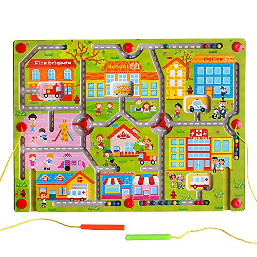 Wooden Pen Driving Maze Puzzle Interactive Maze Beads Maze on Board Game Eduactional Handcraft Toys Happy Community Maze