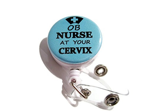 ATLanyards OB Nurse At Your Cervix Badge Reel, OB Nurse Gift, OB Nurse Id Holder, Light Blue 310