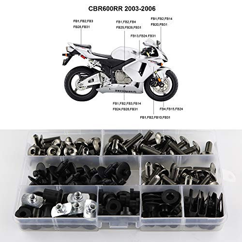 Xitomer Complete Bodywork Screws, for Honda CBR600RR F5 2003 2004 2005 2006, Full Set Fairing Bolts/Washers/Nuts/Clips/Grommets (Titanium)