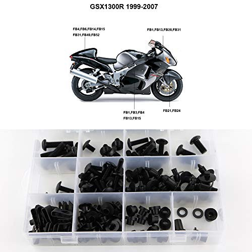 Xitomer Full Sets Fairing Bolts Kits, for Suzuki GSX1300R HAYABUSA 1999 2000 2001 2002 2003 2004 2005 2006 2007, Mounting Kits Washers/Nuts/Fastenings/Clips/Grommets (Matte Black)