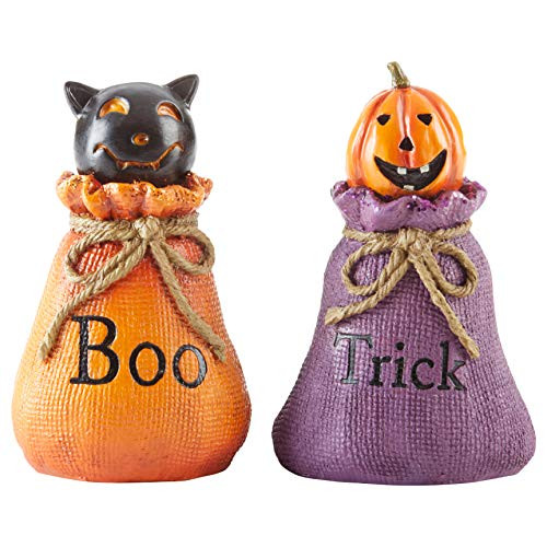Delt Sack Boo Trick Pumpkin Orange 6 inch Resin Stone Halloween Figurines Set of 2