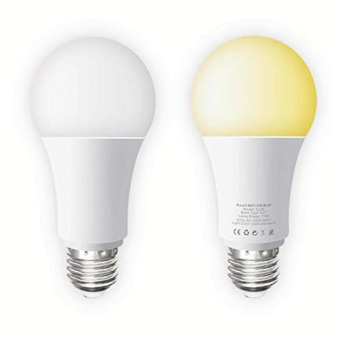 Smart Light Bulb, 11W WiFi Smart Bulb Work with Alexa Echo Google Home, 2.4G Remote Control Alexa Light Bulbs Dimmable No Hub Required WiFi Led Bulb E26 E27 Cold Warm Light 2 Pack
