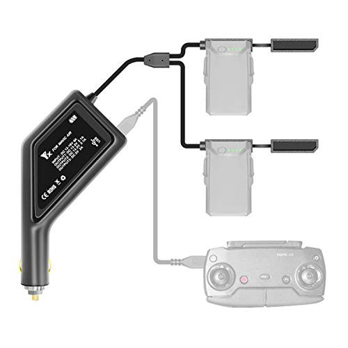 Hanatora Battery Car Charger with Dust Cover for DJI Mavic Air Drone and Remote Controller, 3 in 1(USB + 2 x Battery) Portable Multiple Rapid Charging Hub Accessories