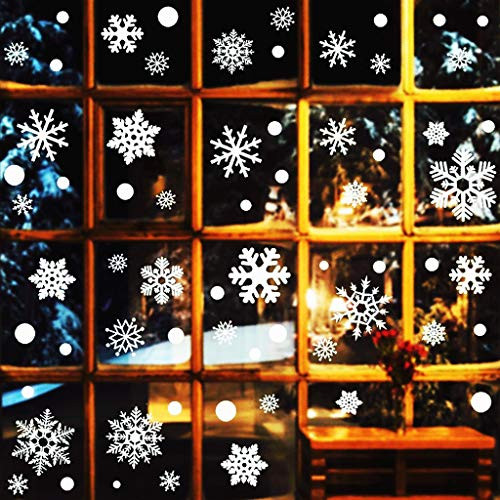 HUXICUI 180 PCS Snowflakes Window Clings Christmas Decorations Winter Reusable White Stickers Wonderland Decal Decor Ornaments Holiday Party Supplies