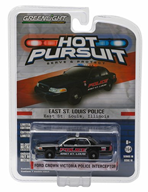 Greenlight Ford Crown Victoria Police Interceptor / East ST. Louis Police Hot Pursuit Series 18 2016 Collectibles Limited Edition 1:64 Scale Die-Cast Vehicle