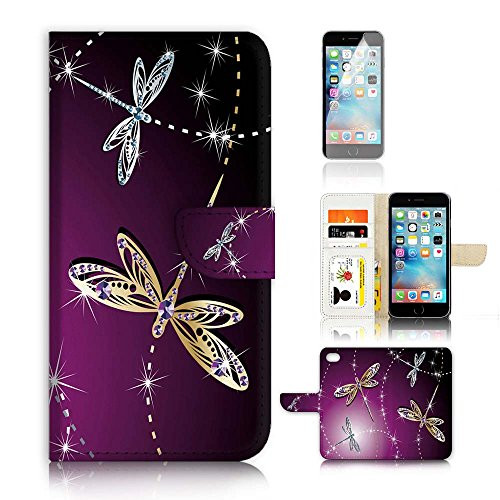 ( For iPhone 8 / iPhone 7 ) Flip Wallet Case Cover and Screen Protector Bundle A20232 Dragonfly Beautiful