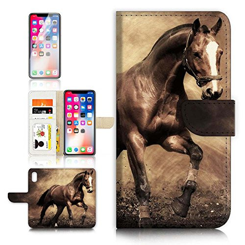 (for iPhone Xs, iPhone X) Flip Wallet Case Cover & Screen Protector Bundle! A8363 Horse