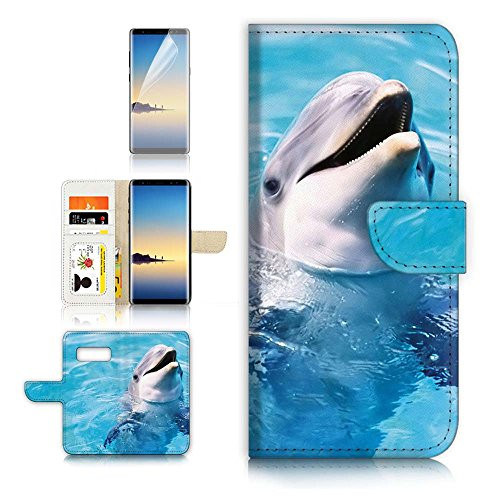 (for Samsung Note 8, Galaxy Note 8) Flip Wallet Case Cover & Screen Protector Bundle! A8204 Dolphin