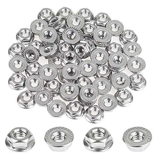 Powlankou 60 Pieces 1/4"-20 Stainless Hex Flange Nuts, Stainless Steel (304) 18-8 Flange Nuts