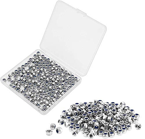 Powlankou 200 Pieces M3 x 0.5mm 304 Stainless Steel Self-Lock Nylon Inserted Hex Lock Nuts