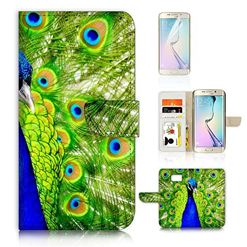 ( For Samsung S7 Edge , Galaxy S7 Edge ) Flip Wallet Case Cover & Screen Protector Bundle! A20081 Peacock Tail