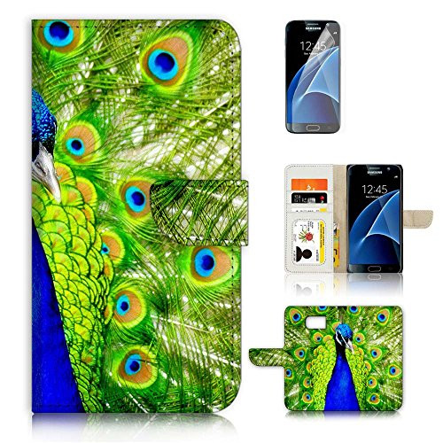 (for Samsung S7, Galaxy S7) Flip Wallet Case Cover & Screen Protector Bundle! A20081 Peacock Tail