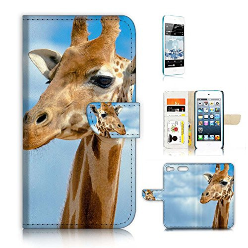 (for iPod Touch 5 6 7) Flip Wallet Case Cover & Screen Protector Bundle - A21127 Giraffe Face