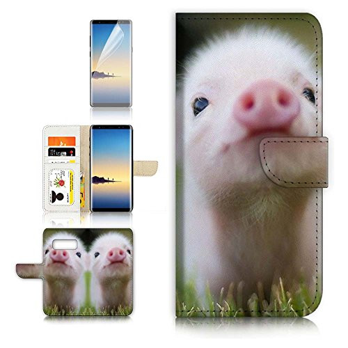 (for Samsung Note 8, Galaxy Note 8) Flip Wallet Case Cover & Screen Protector Bundle - A21276 Cute Baby Pig