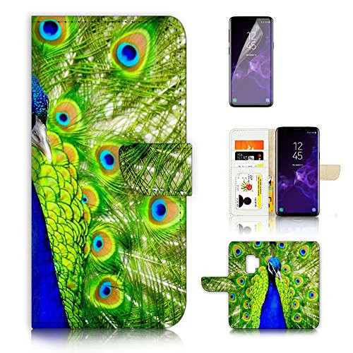 ( For Samsung Galaxy S9 ) Flip Wallet Case Cover & Screen Protector Bundle - A20081 Peacock