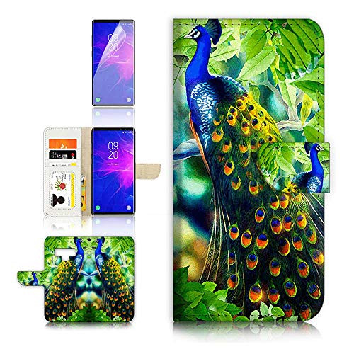 (for Samsung Note 9, Galaxy Note 9) Flip Wallet Case Cover & Screen Protector Bundle - A4112 Peacock