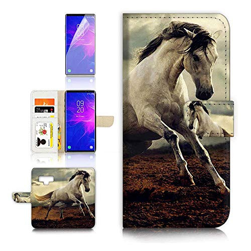 (for Samsung Note 9, Galaxy Note 9) Flip Wallet Case Cover & Screen Protector Bundle - A9521 Horse