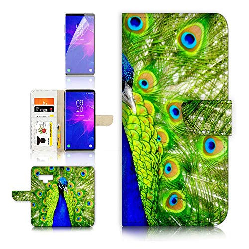 (for Samsung Note 9, Galaxy Note 9) Flip Wallet Case Cover & Screen Protector Bundle - A20081 Peacock Feather