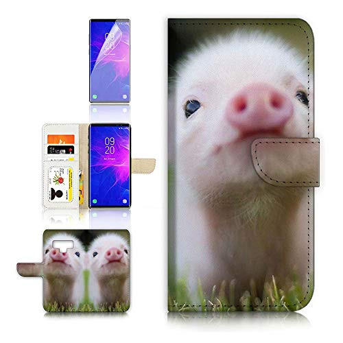 (for Samsung Note 9, Galaxy Note 9) Flip Wallet Case Cover & Screen Protector Bundle - A21276 Baby Pig