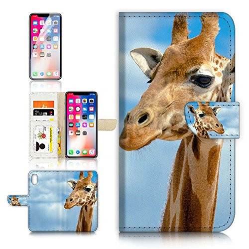 (for iPhone XR) Flip Wallet Case Cover & Screen Protector Bundle - A21127 Giraffe