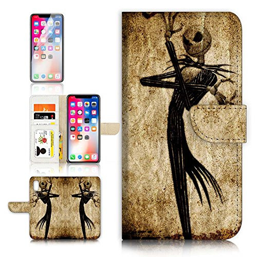(for iPhone Xs/iPhone X) Flip Wallet Case Cover & Screen Protector Bundle - A1369 Nightmare Before Christmas